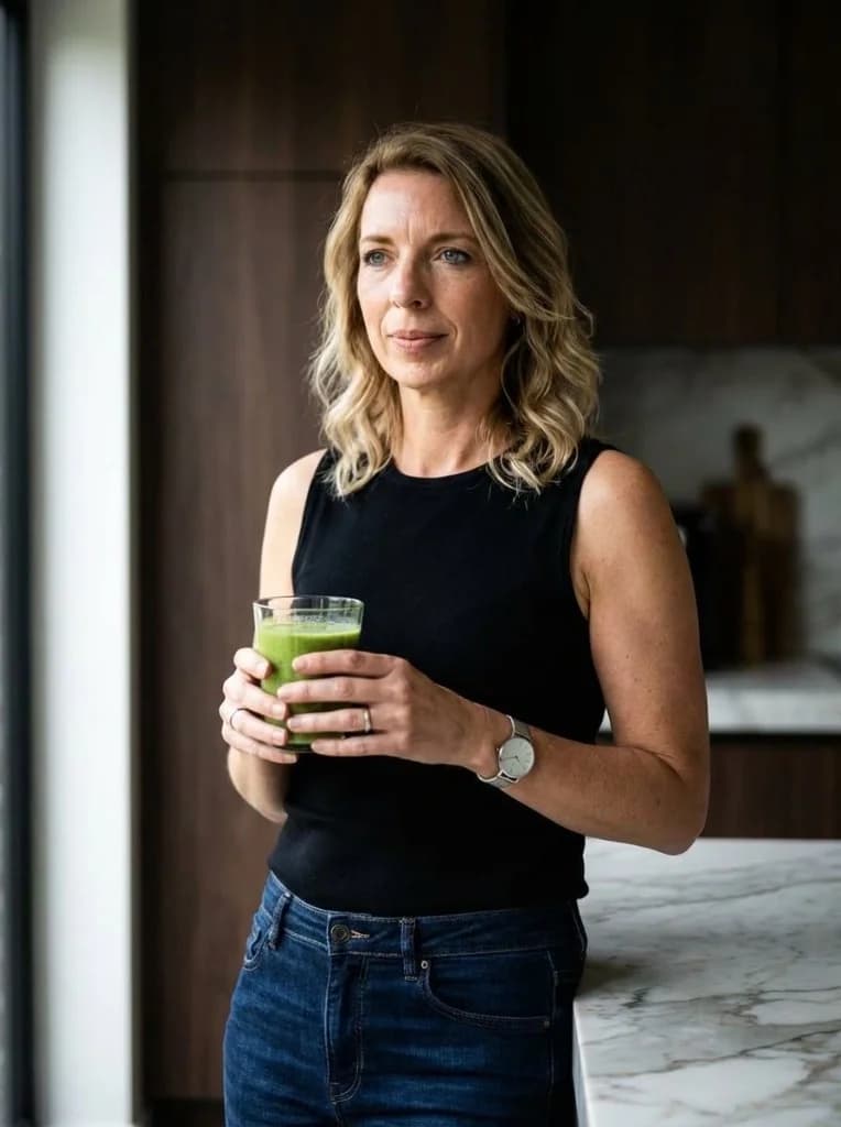 Frau mit grünem Smoothie